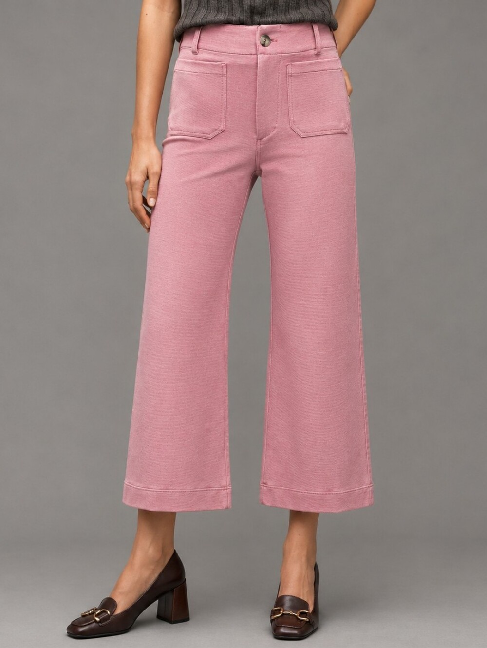 Maeve Colette Knit High-Rise Wide-Leg Cropped Pants Pink 23